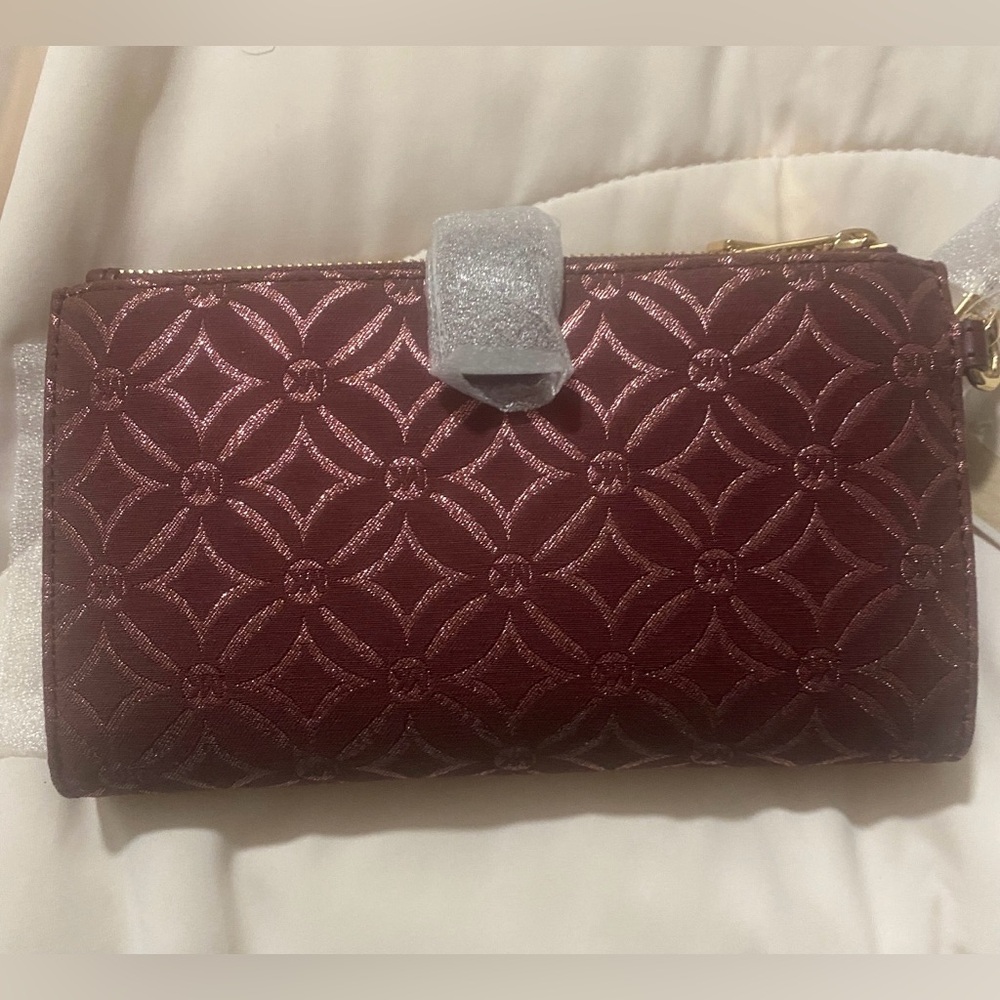 Michael Kors Jet Set Travel LG Double Zip Wallet Graphic Logo MK Oxblood Multi - Picture 8 of 8